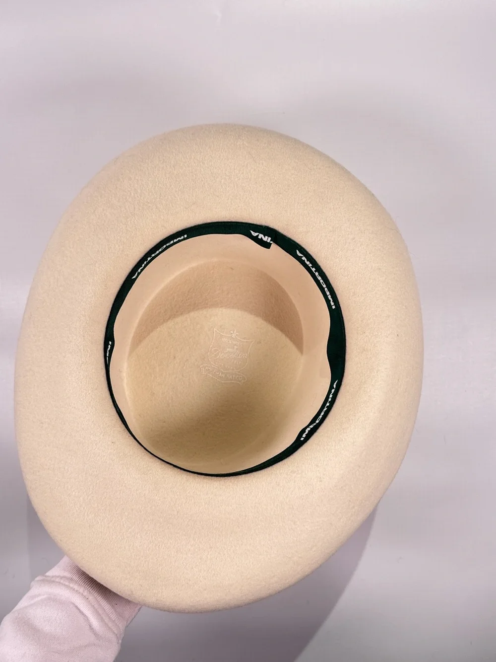 Importina Flat Crown Hat Rolled Brim Feather Band Wool Felt Cream OS